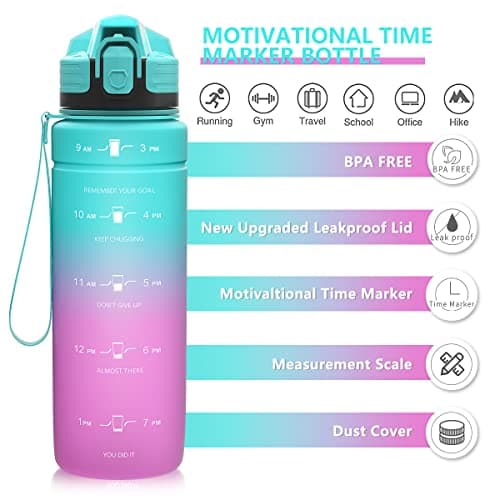 Zounich Sports Water Bottle Kids with Times to Drink Leakproof 1L / 700ml / 500ml 1Litre Drink Bottles BPA Free Motivational Adults, Gym, School, Running, Travel, Girls, Boys Filter Reusable — view 4