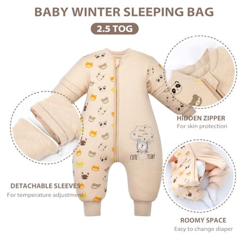 Mosebears Baby Sleeping Bag, 2.5 TOG baby sleep sack with Legs,Warmly Lined Winter Sleeping Bag with Removable Sleeves(Bear,18-36 Months(baby height 85-95cm)) — view 3