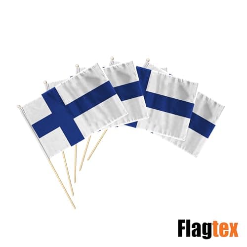 Flagtex Finland Hand Waving Flag (9x6 Inch) - Premium Wooden Stick Hand Flag 9x6 Inch Natural Wood Pole European White Blue Nordic Cross Flag Events Parades Celebrations — view 5