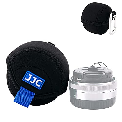JJC Mirrorless Lens Pouch Bag Protective Case for Canon Fuji Olympus Nikon Lenses, Soft Neoprene Water Resistant Travel Carry Camera Lens Wrap with Carabiner (Interior Size 2.4" x 1.6")