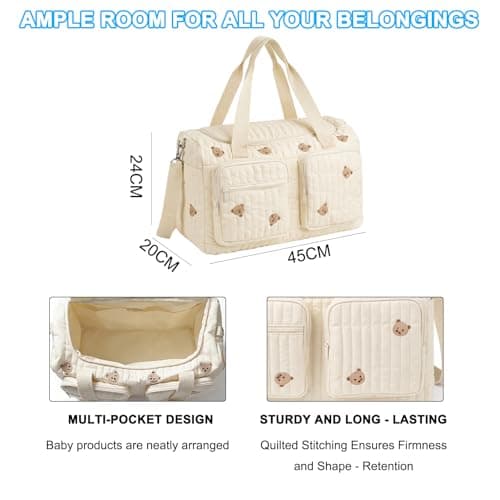 Large Capacity Baby Changing Bag - Multi Functional Nursery Storage Baskets, Cotton Changing Bag for Pram, Baby Changing Diaper Tote, Nappy Bag for Travel, Hospital Birth & Pram Accessories — view 2