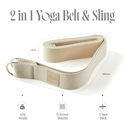 Myga Yoga Strap with D-Ring – 2-in-1 Adjustable Yoga Belt & Mat Carrier Sling – Stretching Strap for Flexibility, Balance, Pilates & Fitness – Durable Yoga Accessory for Home & Travel – 1.8m (Sand) — view 2