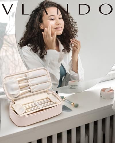 Travel Makeup Bag with Brush Compartment,Waterproof Small Make up Bag,Cosmetic Bag for Women,Pink — view 6