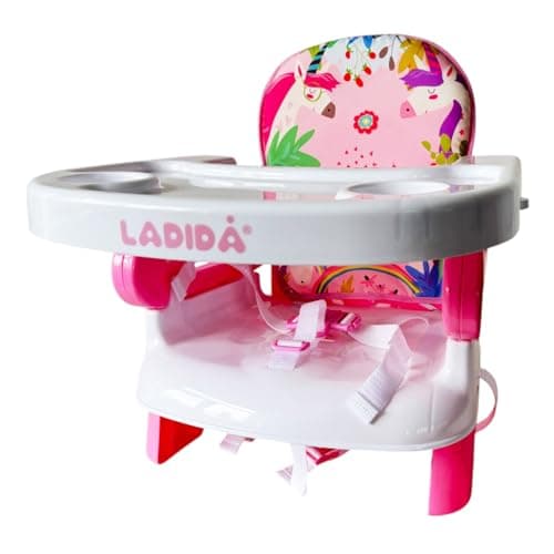 LADIDA Baby Booster Seat and High Chair, Easy to Fold and Transport, Adorable Pink Unicorn Design — view 6