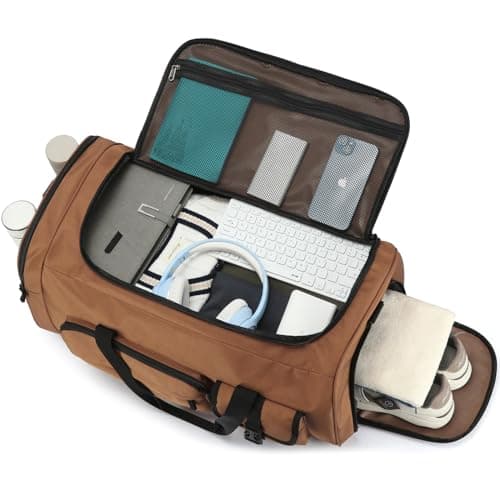 TAIHOYIN Large Gym Bag Backpack with Shoes Compartment, 70L Heavy Duty Sports Duffle Bag for Men & Women, Workout Duffel Bag, Weekender Overnight Backpack for Travel Camping, Khaki — view 4