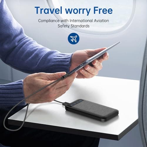 Portable Charger 10000mAh Slim USB C Input and Output Power Bank with LED Display Lightweight External Battery Pack Compatible for iPhone 14/13/12, iPad, Samsung etc. (black) — view 6