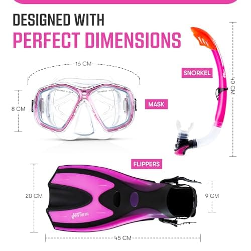 Two Bare Feet Snorkel, Mask and Fins/Flippers PVC Snorkelling Set (Adults) With Anti Fog and Wide View Mask, Anti-Leak, Tempered Glass - Scuba Dive Snorkelling Sets (S/M (UK4.5-8.5), Pink) — view 5