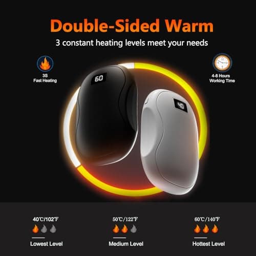 Hand Warmers Rechargeable, Electric Handwarmers Portable Pocket Hand Warmer 3 Heating Modes USB Electric Split Rechargeable Hand Warmer for Men Women Outdoor Sports, Camping, Christmas (Black) — view 3