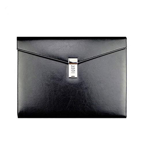 A4 Black PU Leather Men Briefcase Lockable with Password,Document Bag Case,File Folder Conference Meeting Files Storage Bag Business Handbag