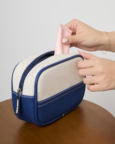 Lands' End Medium Rectangular Dopp Kit for Travel, Striped Canvas Toiletry Bag with Top Zip, Navy, M, Navy — view 6