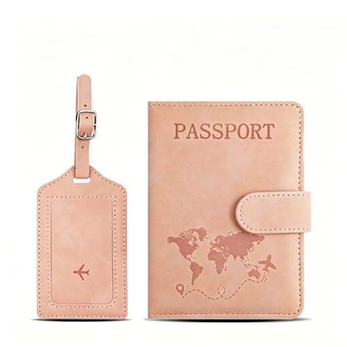 Kaaeiccr Passport Cover, RFID Blocking Travel Wallet Pink Luggage Tag Set