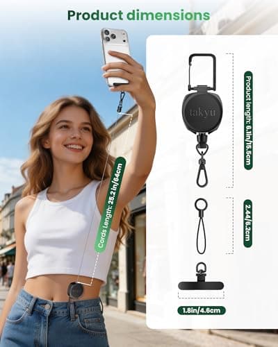 takyu Anti-theft Phone Lanyard Retractable Steel Line Black — view 4