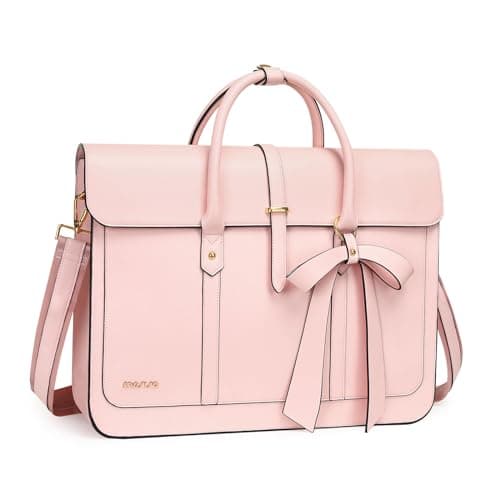 MOSISO Laptop Bag for Women,16 inch PU Leather Computer Bag, Pink