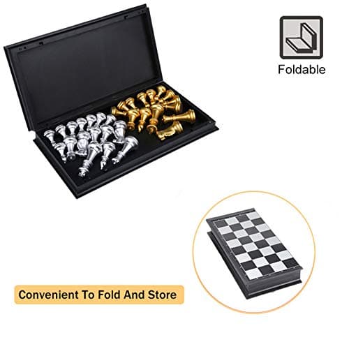 KOKOSUN Magnetic Chess Set with Folding Chess Board Gold and Silver Pieces Storage Convenient, Educational Toys/Gift for Kids and Adults (25×25cm) — view 4