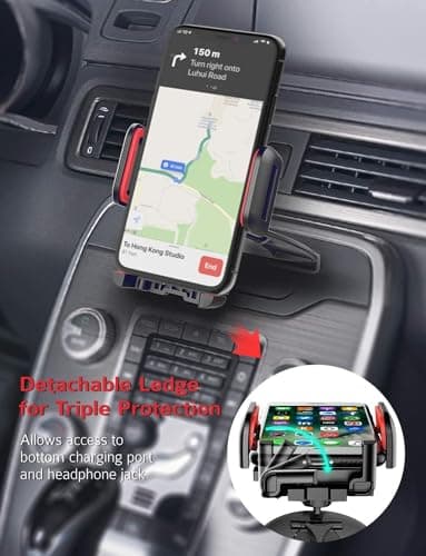 CD Slot Phone Holder Mount, CD phone holder for Car, One Touch 360° Rotation for Adjustable Support Feet Compatible iPhone 15 14 13 12 11/Pro Max/XS/XR/X/8/7, Samsung 20 10 9, Sony, Huawei, Etc - Red — view 6
