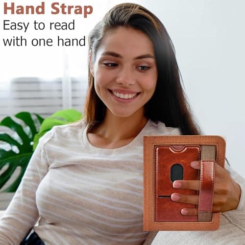 E NET-CASE Case for 6 Inch Kobo Clara BW (2024) / Kobo Clara Colour (2024) / Kobo Clara 2E (2022) eReader - Premium PU Leather Protective Case Auto Sleep/Wake with Card Slot & Hand Strap Black (Brown) — view 6