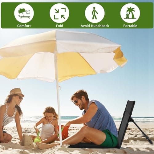 Folding Beach Chair, Lightweight Camping Chair with Storage Bag, Portable Foldable Garden Chairs Outdoor Sun Lounger Seats, Deck Beach Chairs Mats for Camp Beach Picnic Fishing Barbecues Traveling — view 3