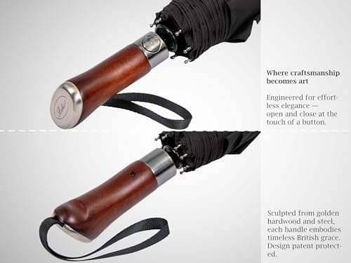 Balios Folding Umbrella Lux Hardwood Handle Auto Open Close JET BLACK — view 3