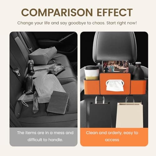 Car Backseat Organizer, 4 in 1 Multifunctional Back Seat Car Organizer with Adjustable Hook for Hold Tissue Box, Phone, Snacks, Drinks, Handbag — view 5