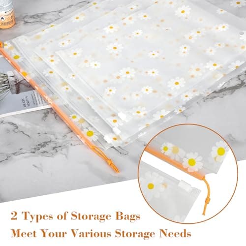15 Pcs Waterproof Clear Drawstring Storage Bags, Daisy Print Zip-Lock Bags — view 4
