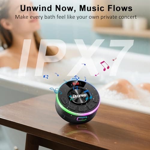 Bluetooth Shower Speaker, IPX7 Waterproof Portable Speaker with Suction Cup, 10H Playtime, Wireless Mini Speaker for Bathroom with RGB Lights, Stereo Bass Built-in Mic, for Travel/Outdoor/Party/Beach — view 3