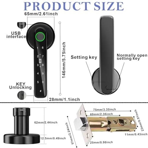 Smart Fingerprint Door Lock, Biometric Keyless Entry Door Lock(Black) — view 2