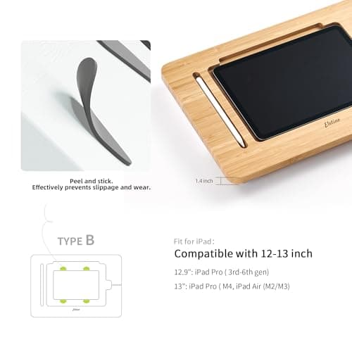 ELETIUO Upgraded Bamboo Wooden Drawing Ipad Holder with Pencil&Charger Cable Slot, Multi-Angle Adjustable Tablet Desktop,Foldable Portable Stand,Compatible with 12.9 inch ipad pro 3rd/4th/ 5th Gen — view 3