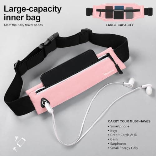 Running Belt for Men & Women, Slim Bum Bag & Running Phone Holder, No Bounce Waist Pack, Water Resistant Reflective Running Pouch, Adjustable Fitness Belt Fits All Smartphones(Pink) — view 6