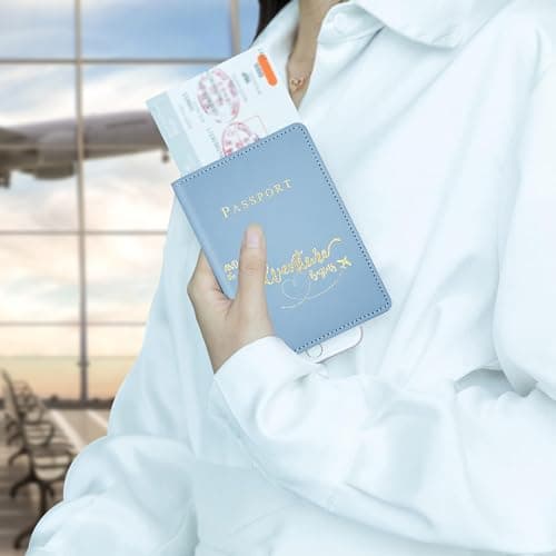 FUZVOL Passport Holder PU Leather Passport Cards Cover for Documents, Passport Wallet for Credit Card, Business Cards, Money, Travel Wallet Women & Men Travel Boarding Accessories, Blue — view 5