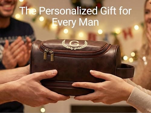 CGFN Personalised Gifts for Men,Personalised Large PU Leather Wash Bag Men with Initial Waterproof Hanging Toiletry Bag Travel Xmas Birthday Presents (T, Dark Brown) — view 4