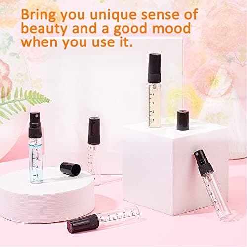 Apstaqeoo 10Pcs, 10Ml Empty Glass Spray Bottles with Scale - Clear Mini Sample Perfume Atomizer Vial Travel Bottles Set with Fine Mist Sprayer & Clear Dust Cap Perfect for Fragrance, Essential Oils — view 5