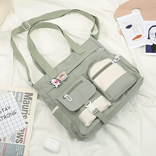 Phaoullzon Crossbody Cute Bag for Teens Kawaii Messenger Purse Nylon Shoulder Tote Bags, Green, Large(could fit 14" laptop), Large(could Fit 14" Laptop) — view 2