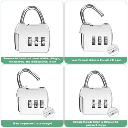 M METERXITY 1-Set Security Cable Lock with 3 Digit Combination Lock, 6.56FT PVC Coated Steel Luggage Lock Wire Rope for Luggage Suitcase/Outdoor Travel/Bike, Double Loop Cable [Silver] — view 4