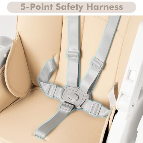 Aufun Foldable Baby High Chair Adjustable Reclining Feeding Chair Beige — view 3