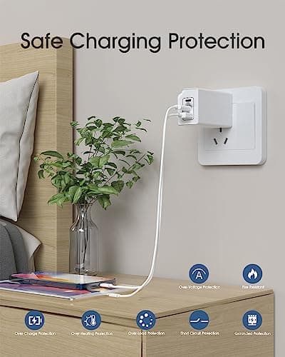 65W USB C Plug, Elexlinco GaN II Fast Charger, 3-Port USB C Charger Plug with UK, US, EU Travel Adapter, Compatible with MacBook Pro/Air, HP Laptops, iPad, iPhone 15/Pro/Max, Galaxy S24/S23 and More — view 5