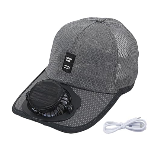 Solar Rechargeable Baseball Cap Built in USB 3 Speed Fan Solar Powered Breathable Lightweight Headwear for Outdoor Hiking Camping Travel Summer Use (Light Gray) — view 5
