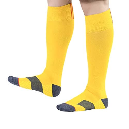 SKeshine Knee High Sports Socks, Breathable Cushioned Compression Soccer Rugby Hockey Socks, Anti-Odour Long Athletic Socks for Men Women Kids, 1 Pair (Yellow, 7-10) — view 2