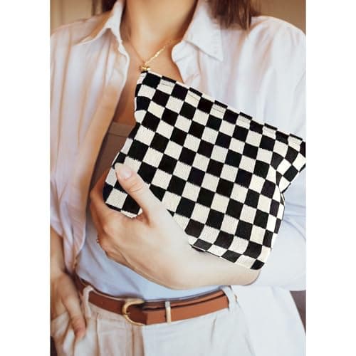 KEYRI Make up Bag Toiletry Bag Portable Travel Makeup Pouch Mini Cosmetic Bag Plaid Corduroy Zipper Pouch Cosmetic Organizer for Women and Girls Small Make up Bag (Black) — view 5