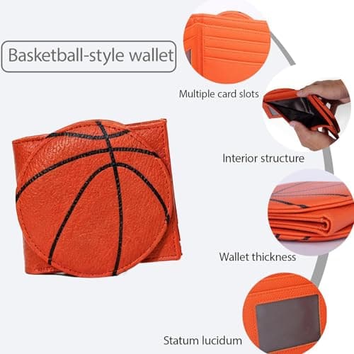 Wallet for Teen Girls,Antimagnetic Bifold Polyurethane Leather Holder | Cute Boys Purses,for Outdoor Activities Travel Shopping Hiking Sports Car Office, basketball, verwijzen naar de beschrijving — view 5