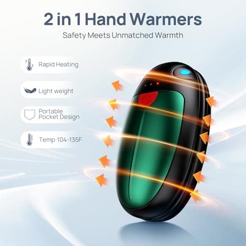 Hand Warmers Rechargeable 2 Pack, Electric Hand Warmers Reusable 20 Hrs Warmth, USB Hand Warmer with 3 Levels Heat Up to 57°, Portable Pocket Handwarmers for Hiking Golf Raynaud's Arthritis(Green) — view 2