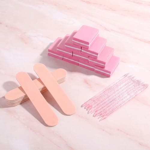 10 Sets Disposable Manicure Kit, Individually Packaged Nail Kit with Mini Nail File, Mini Nails Buffer, Wood Nails Stick for Salon & Home, Pink — view 3