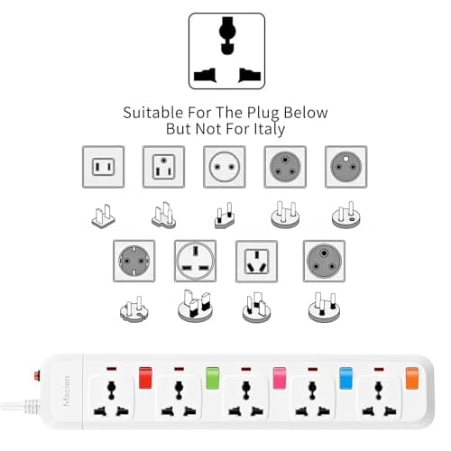 5 Way Travel Mscien Extension Lead, 5 Individual Switches UK to EU Mountable Overload Protection Power Strips with 1.8M Extension Cord — view 2