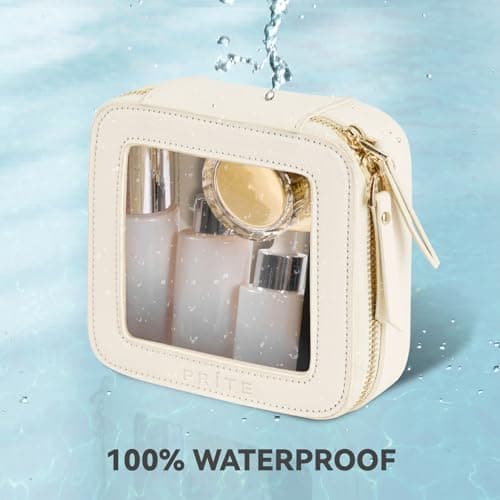 Prite Clear Makeup Bag Cosmetic Case Travel Toiletry Bag, Beige, Mini — view 5