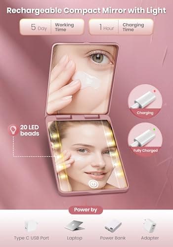 Compact Mirror, Rechargeable Magnifying Makeup Mirror with Light 30X Rose — view 5
