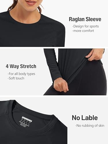TACVASEN Womens Running Top Long Sleeve T Shirt UV Tops Summer Sun Protection Shirt UPF Walking Shirt Outdoor Work T-Shirt Lightweight Base Layer Black — view 6