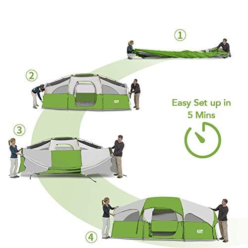 CAMPROS CP Tent-8-Person-Camping-Tents, Gifts for Family Waterproof Windproof Family Tent, 5 Large Mesh Windows, Double Layer, Divided Curtain for Separated Room,8 Person, Camping & Hiking - Green — view 2