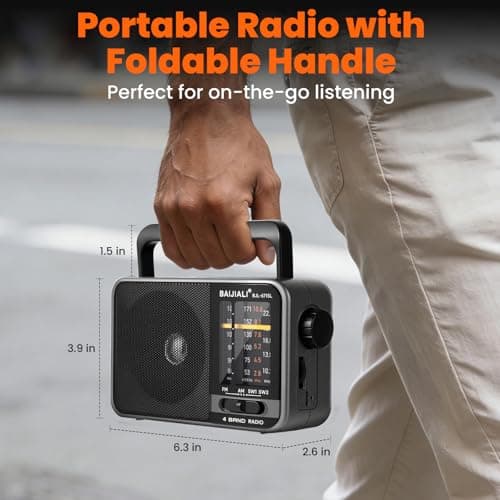 BAIJIALI Solar-Powered Portable Radio,Built-in Rechargeable Battery/USB-C — view 3