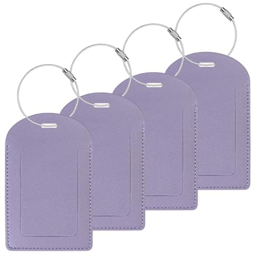 Gloppie Luggage Tags 4 Pack TSA Approved Luggage Tag for Suitcase PU Leather Travel Bag Tags with Name ID Card Labels Privacy Cover Purple