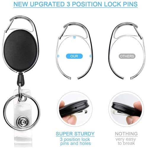 Teskyer 10 Pack Retractable Keychain, Retractable Lanyard, Badge Holder with Carabiner Belt Clip for ID Card and Keyring — view 3
