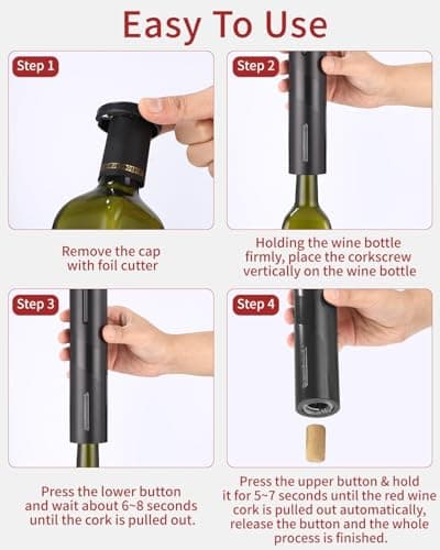MAGDEN Electric Wine Opener, Rechargeable Wine Bottle Opener, Cordless Automatic Corkscrew with Foil Cutter, USB Charging Cable, LED Light Indicator, Gift for Wine Lovers, Black — view 3